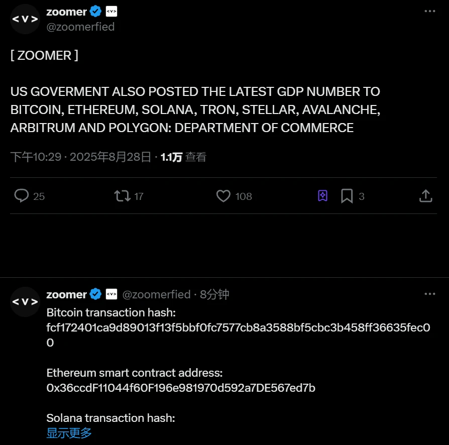 美国商务部发布主要加密货币GDP数据